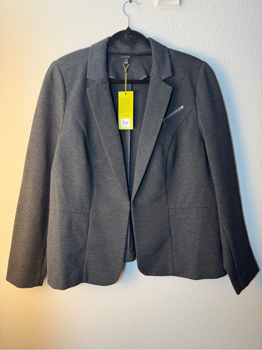 6th & Lane Womens 20 Blazer Jacket Charcoal Gray Stretch Hook Eye Zipper NWT